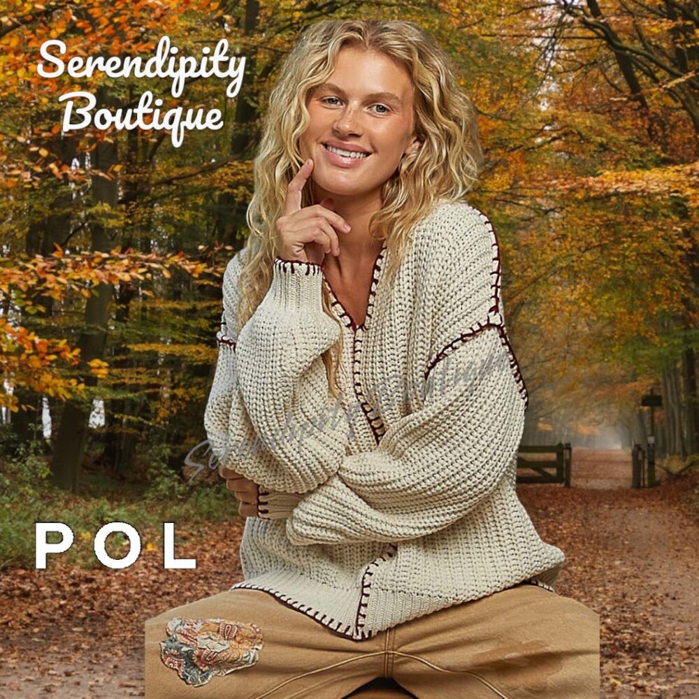 Boho Thick Cozy Oversized Drop Shoulder Chunky Cable Knit Sweater from POL - Picture 9 of 11